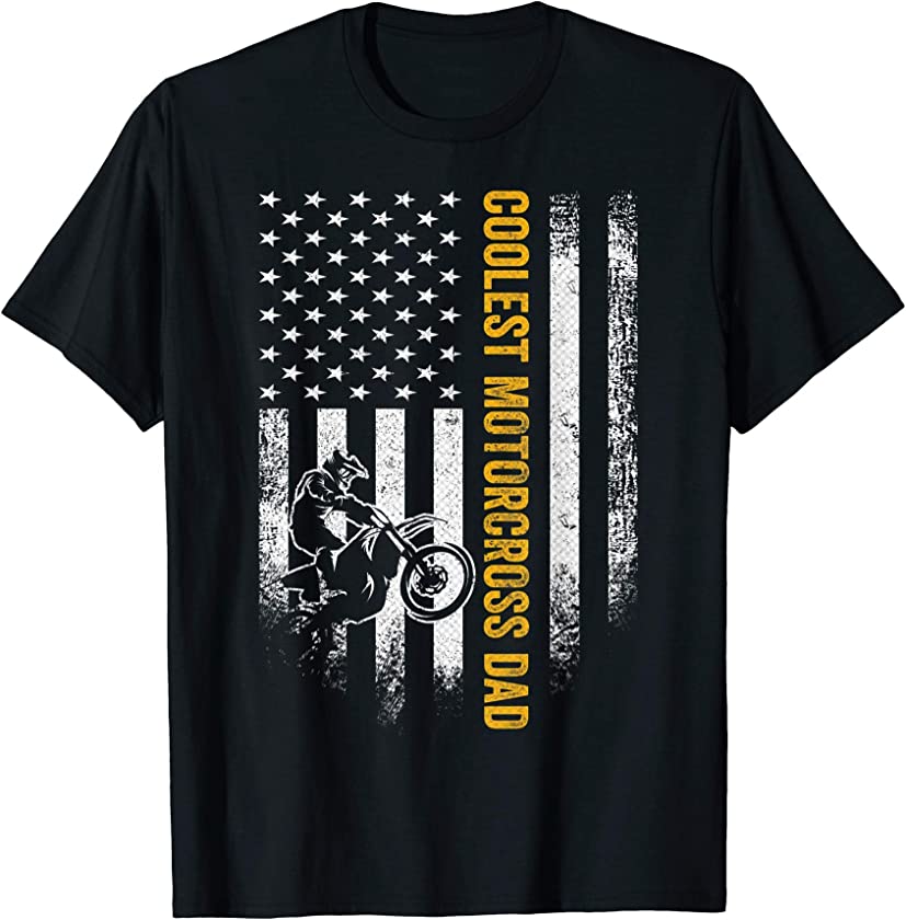 Vintage USA Flag Coolest Motorcross Dirt Bike Dad Silhouette T-Shirt