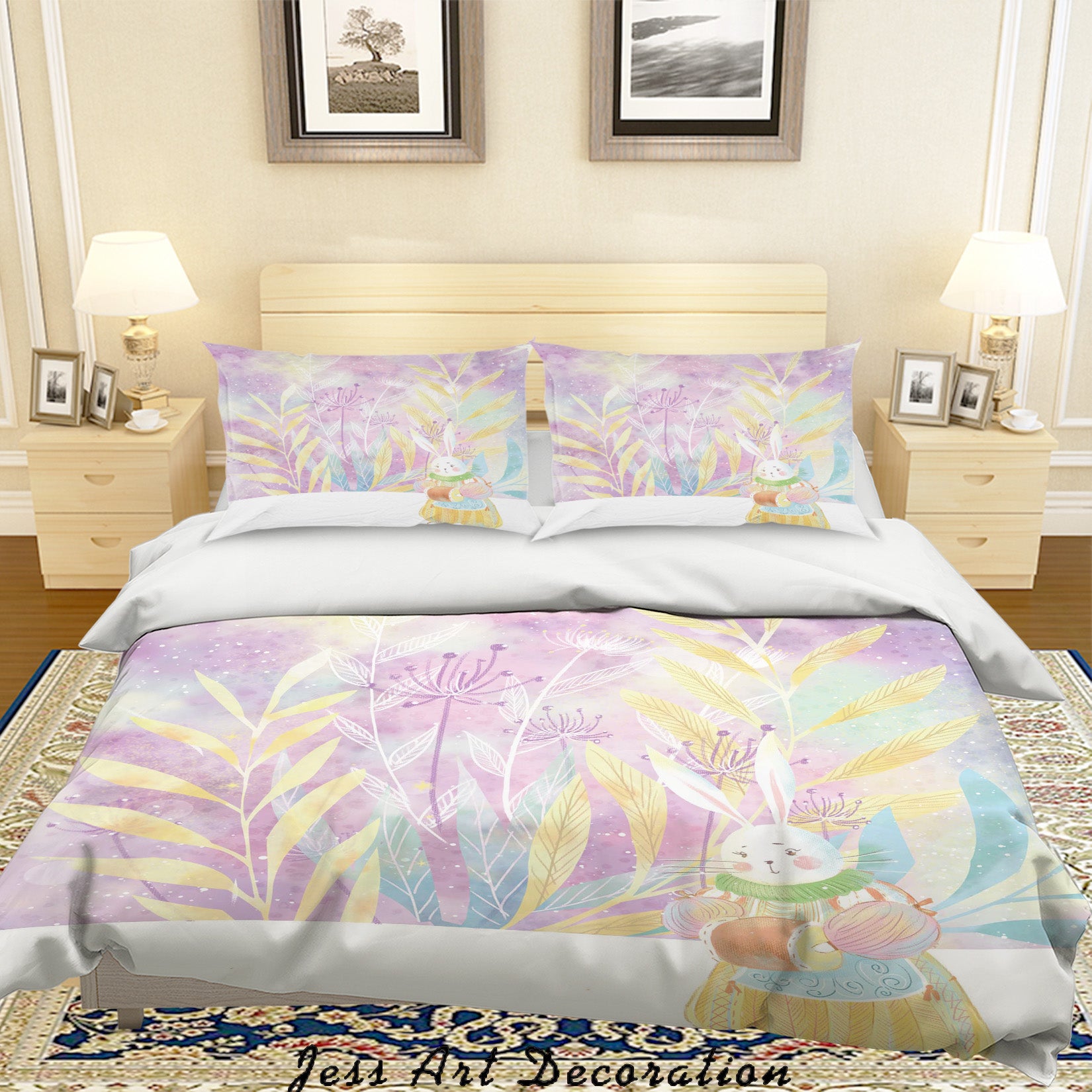 3D Purple Leaf Rabbit Painting Quilt Cover Set Bedding Set Duvet Cover Pillowcases A473 Lqh