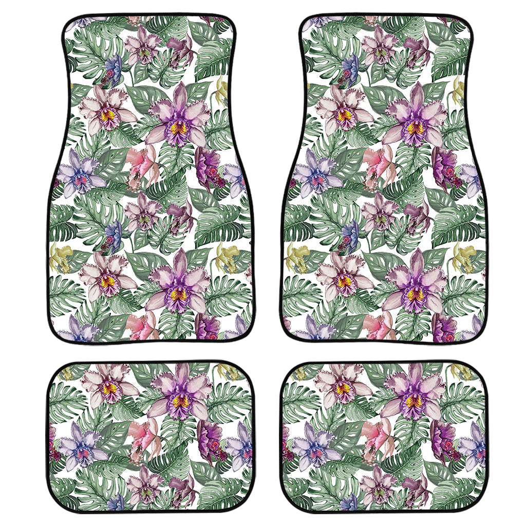 Tropical Cattleya Pattern Print Front And Back Car Floor Mats, Front Car Mat