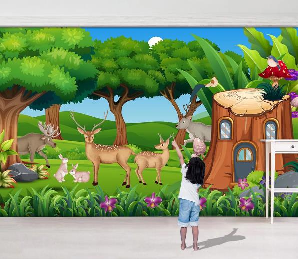 3D Forest Elk Rabbit Child Wall Mural Wallpaper 943