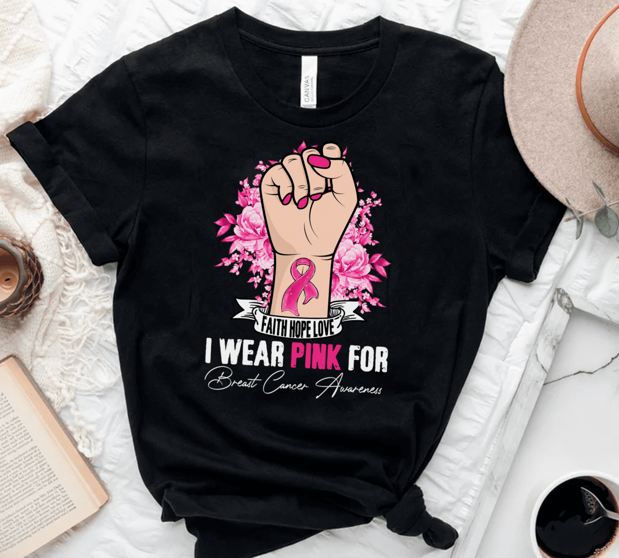 Breast Cancer Awareness T-Shirt For Girl Women Raising Hand I Wear Pink Shirt For Cancer Support Inspirational Gifts