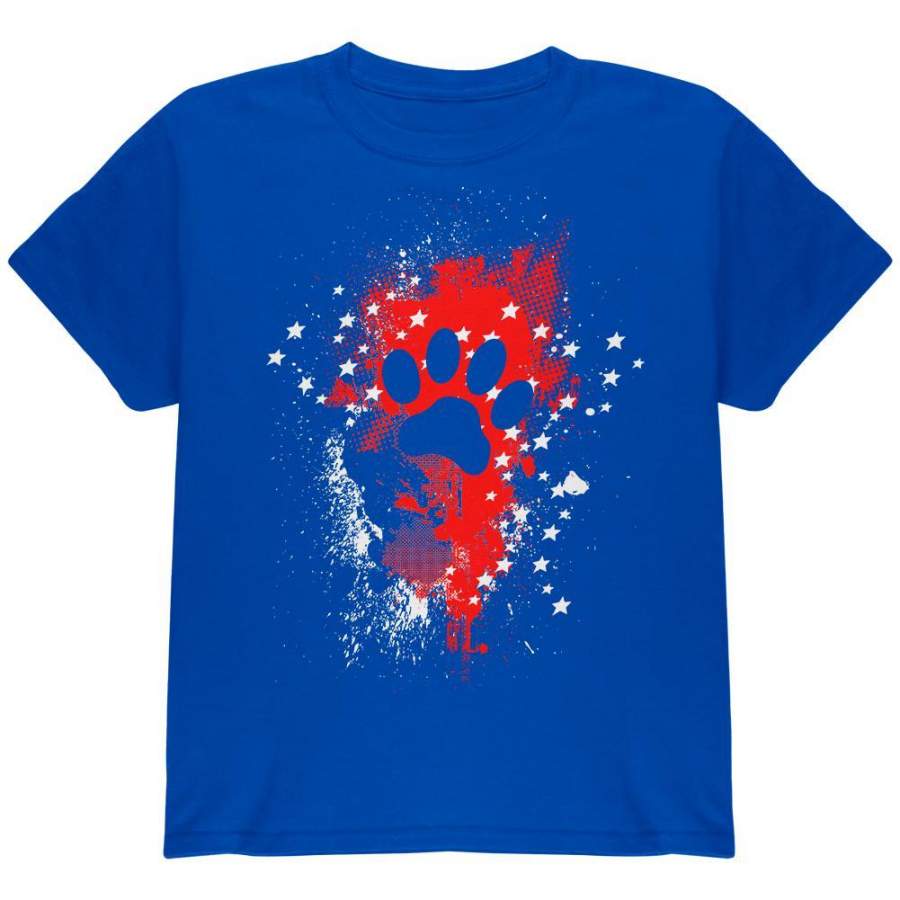 4th of July Puppy Dog Paw Print Stars and Splatters Youth T Shirt