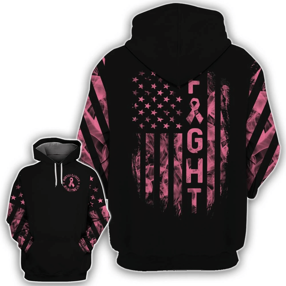 Breast Cancer Shirt Breast Cancer Awareness Fight American Flag Pink Black Hoodie Apparel For Women