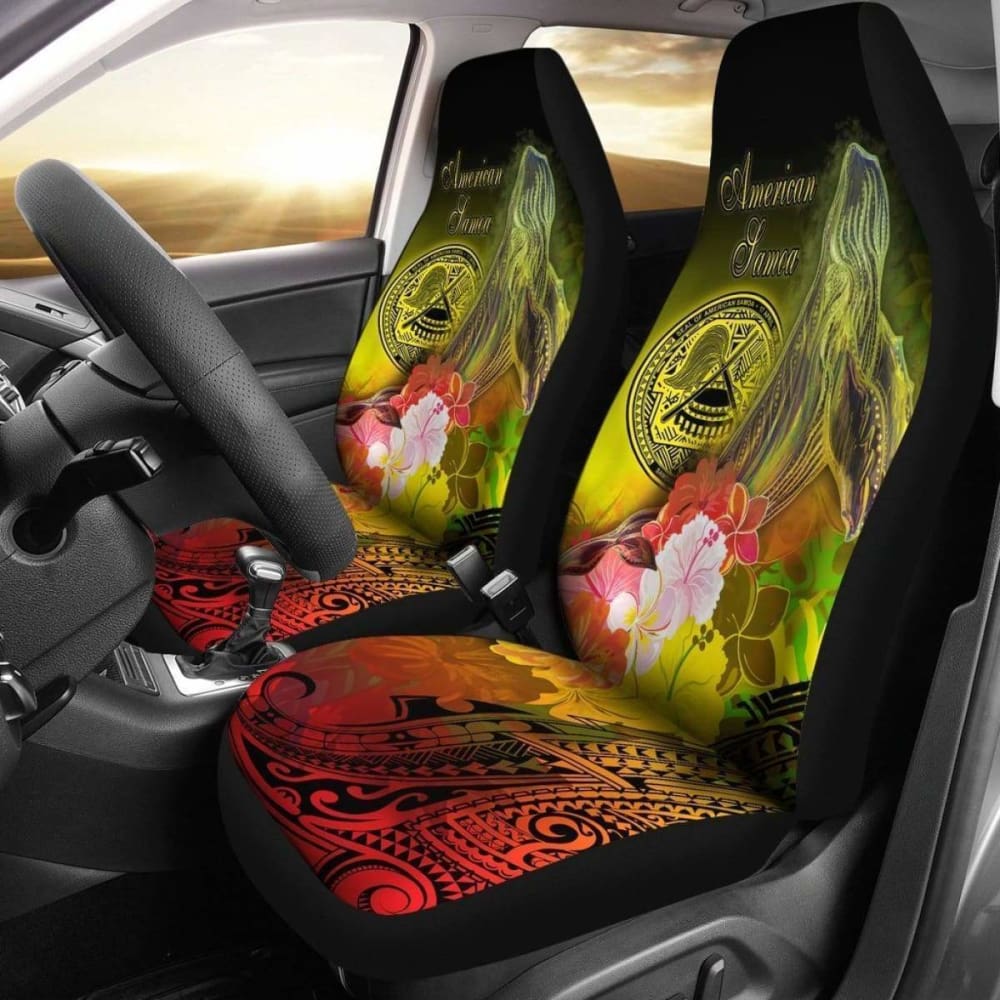 American Samoa Polynesian Car Seat Covers – Humpback Whale With Tropical Flowers – 102802