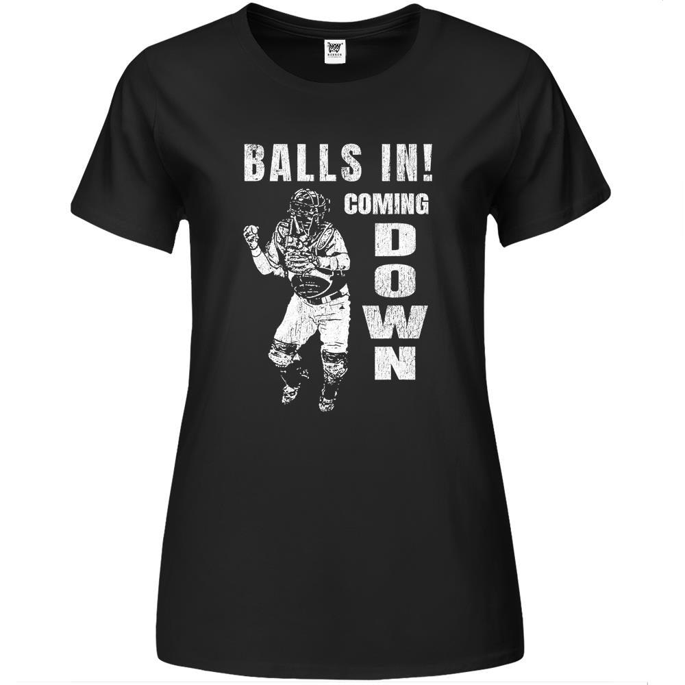 Baseball Catcher – Balls In! Coming Down Premium Womens T Shirts