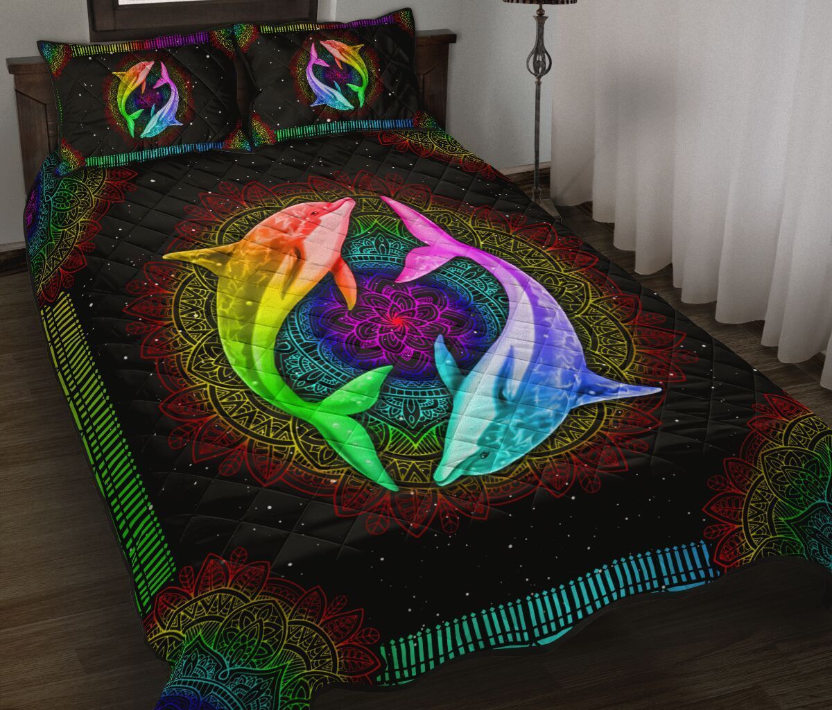 9Cnvocean – Dolphin Colorful Quilt Bed Set