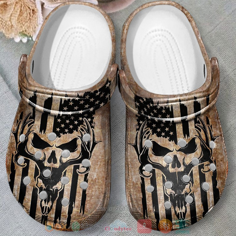 Deer Hunting Skull American Flag Vintage Clog Shoes #Kv