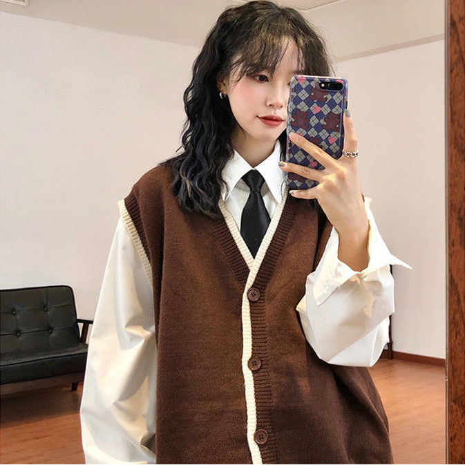 Women Sweater Vest Baggy Single Breasted Leisure Preppy Style Vintage Students All Match Spring Autumn Knitted Fashion Ulzzang alx