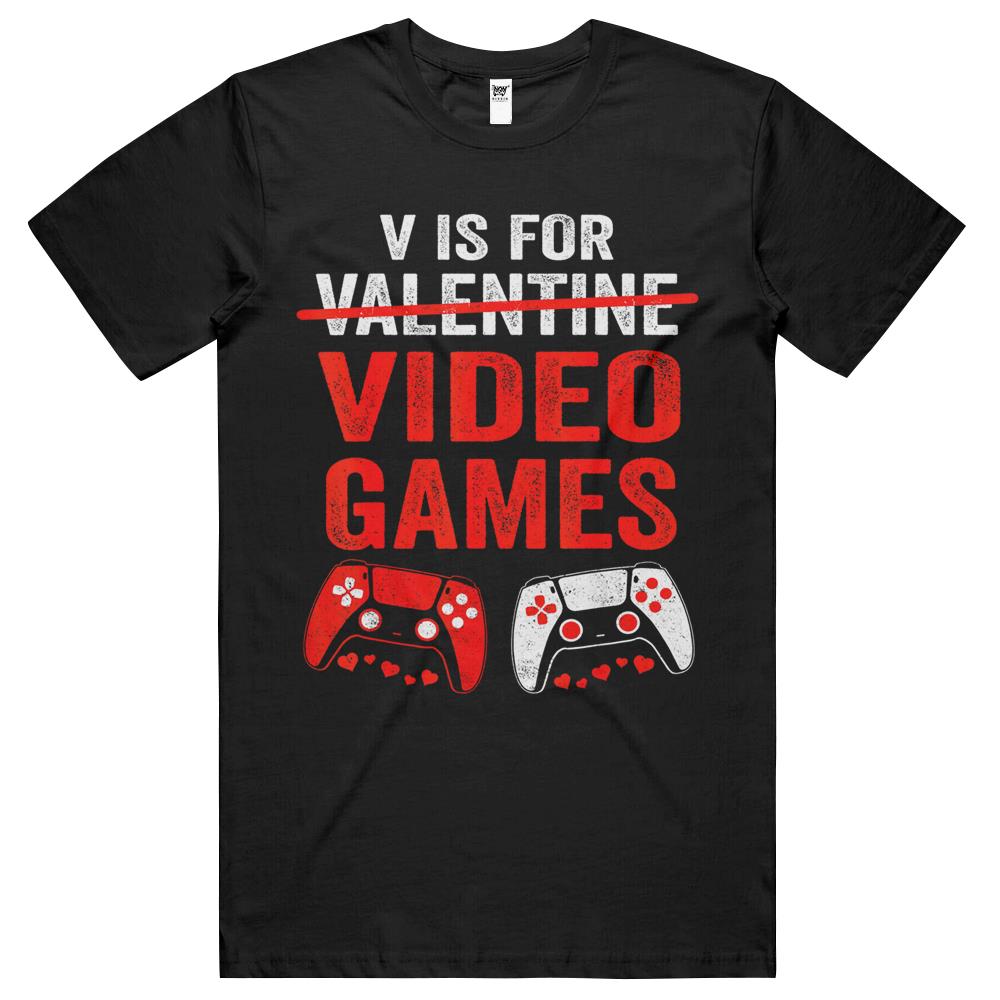 V Is For Video Games Funny Valentines Day Gamer Boy Men Gift T Shirts