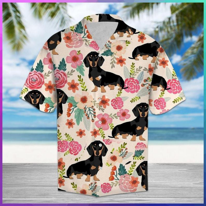 Colorful Dachshund Flower Shortslevee Hawaii Aloha Shirt Ha102462