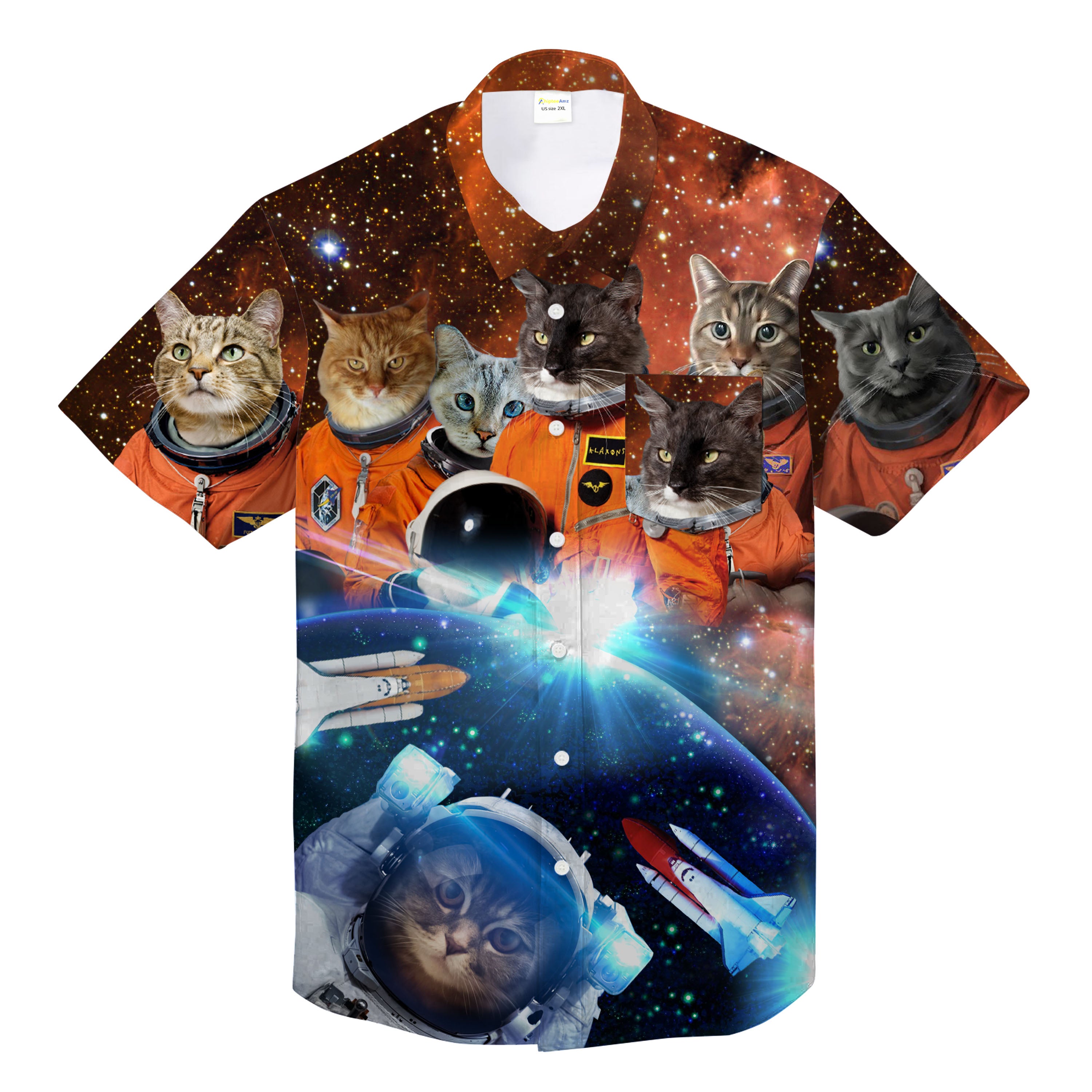 Astronaut Cat Hawaii Space Blue And Orange Galaxy Hawaii Shirt Ha11049