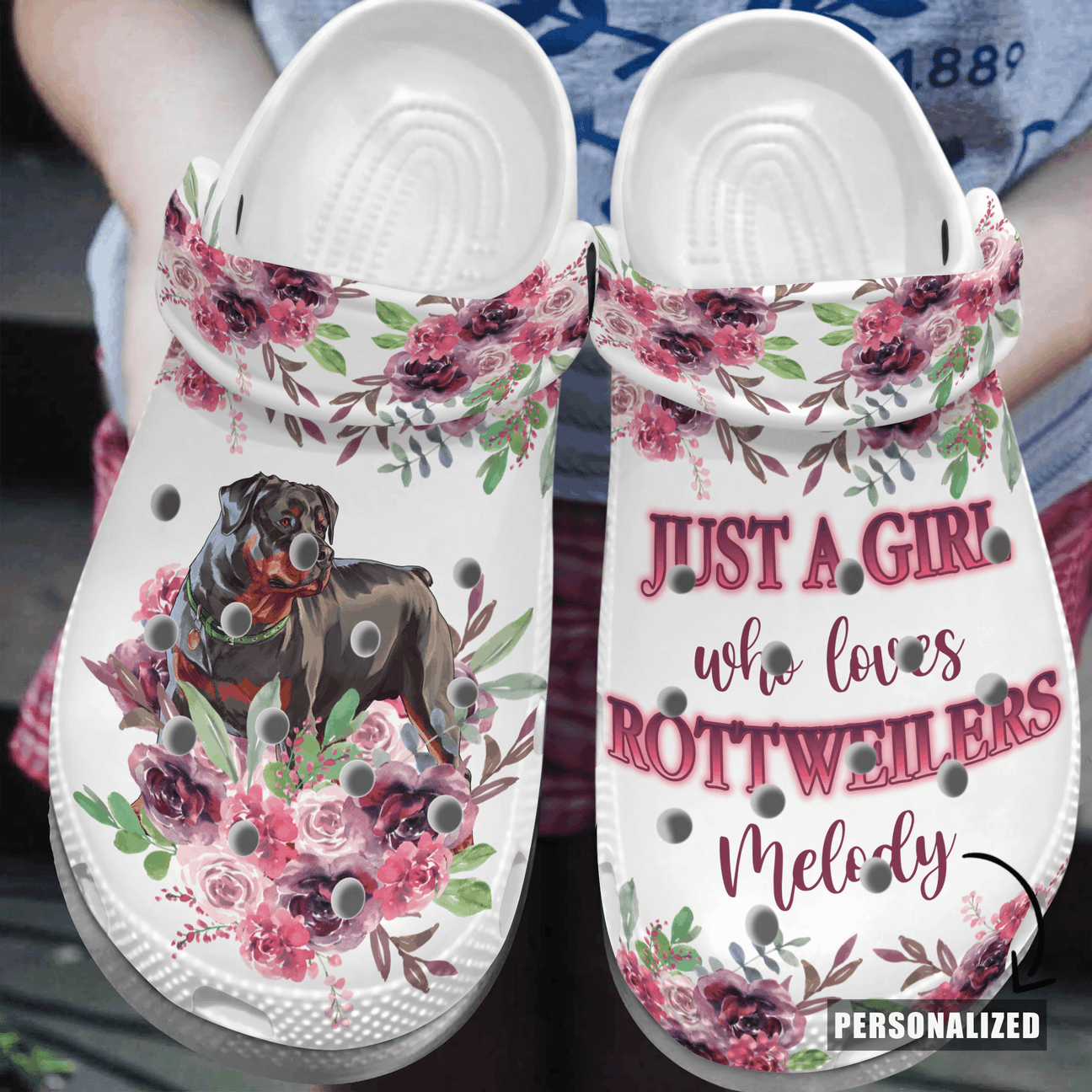 Just A Girl Who Loves Rottweilers Personalized Clog, Custom Name, Text, Color, Number Fashion Style For Women, Men, Kid, Print 3D