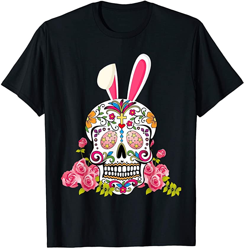 Bunny Sugar Skull Happy Easter Matching Mexican Skull Lover T-Shirt