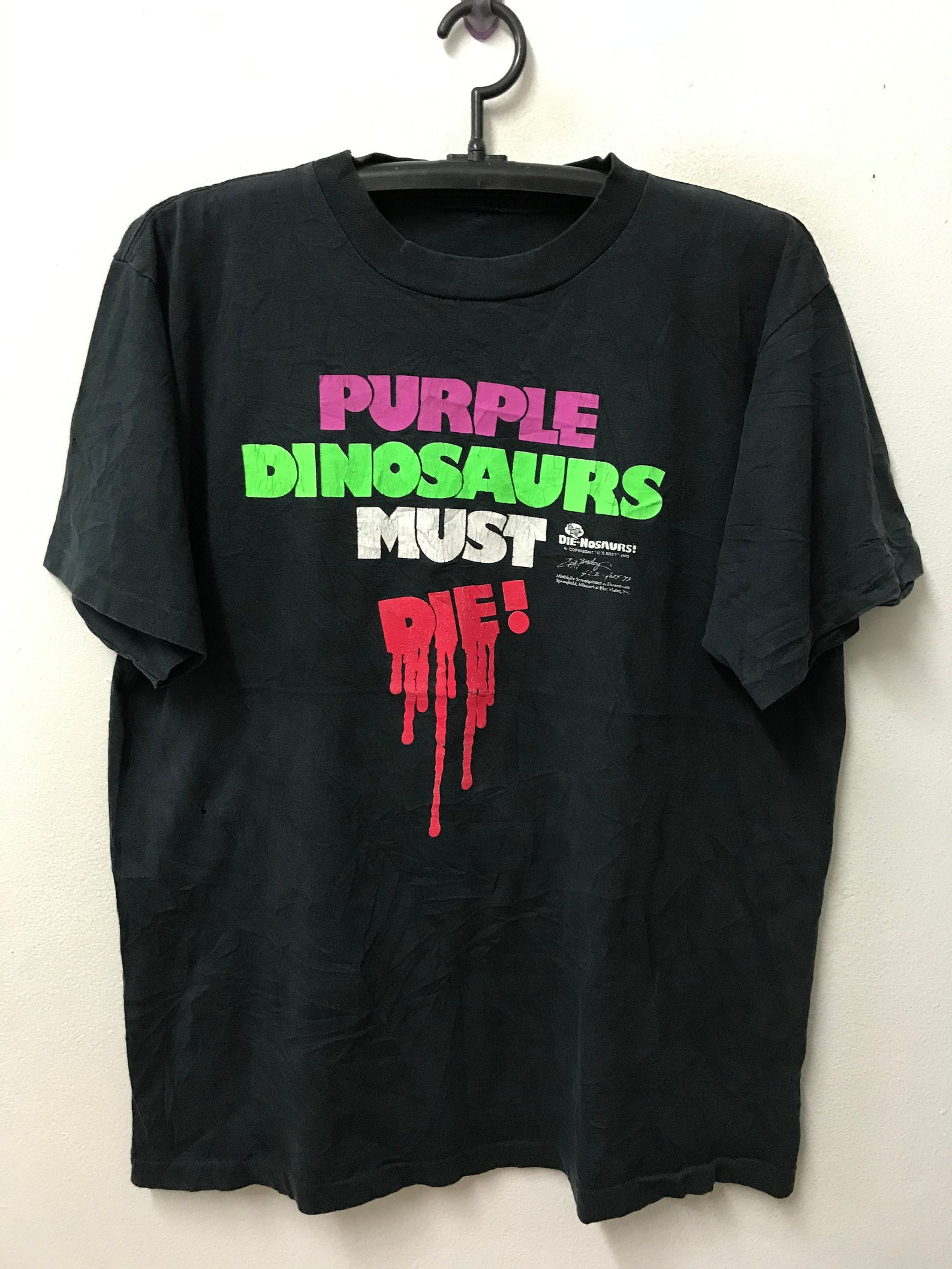 Vtg90S 1993 Purple Dinosaurs Must Die Barney And The Friends T-Shirt