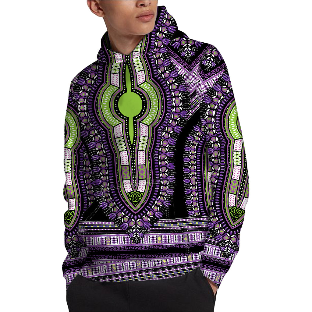 Black And Purple African Dashiki Print Pullover Hoodie