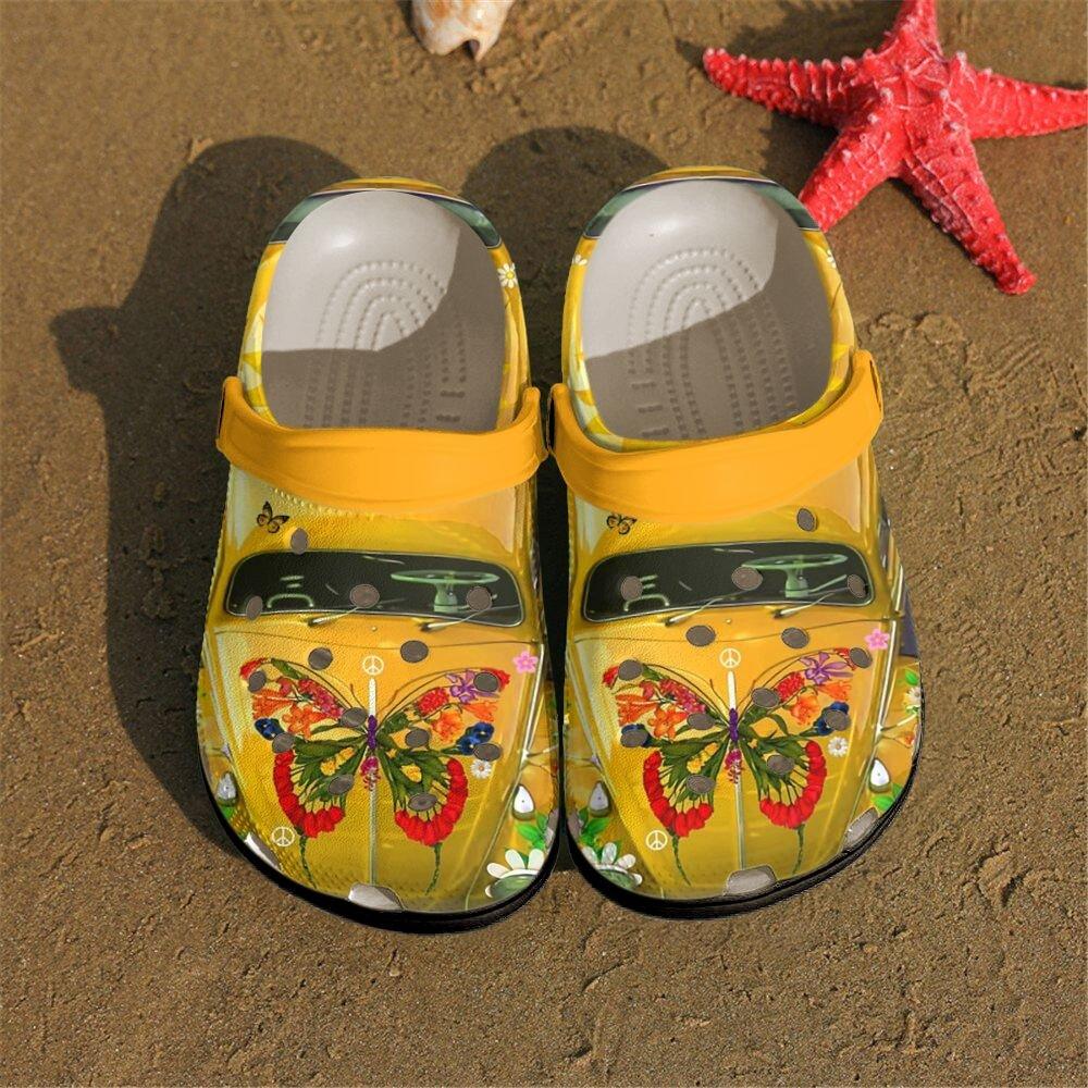 Hippie Personalized Clog, Custom Name, Text, Color, Number Fashion Style For Women, Men, Kid, Print 3D Yellow Car