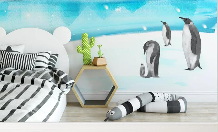 3D Cartoon Antarctic Animal Penguin Wall Mural Wallpaper Lqh 356