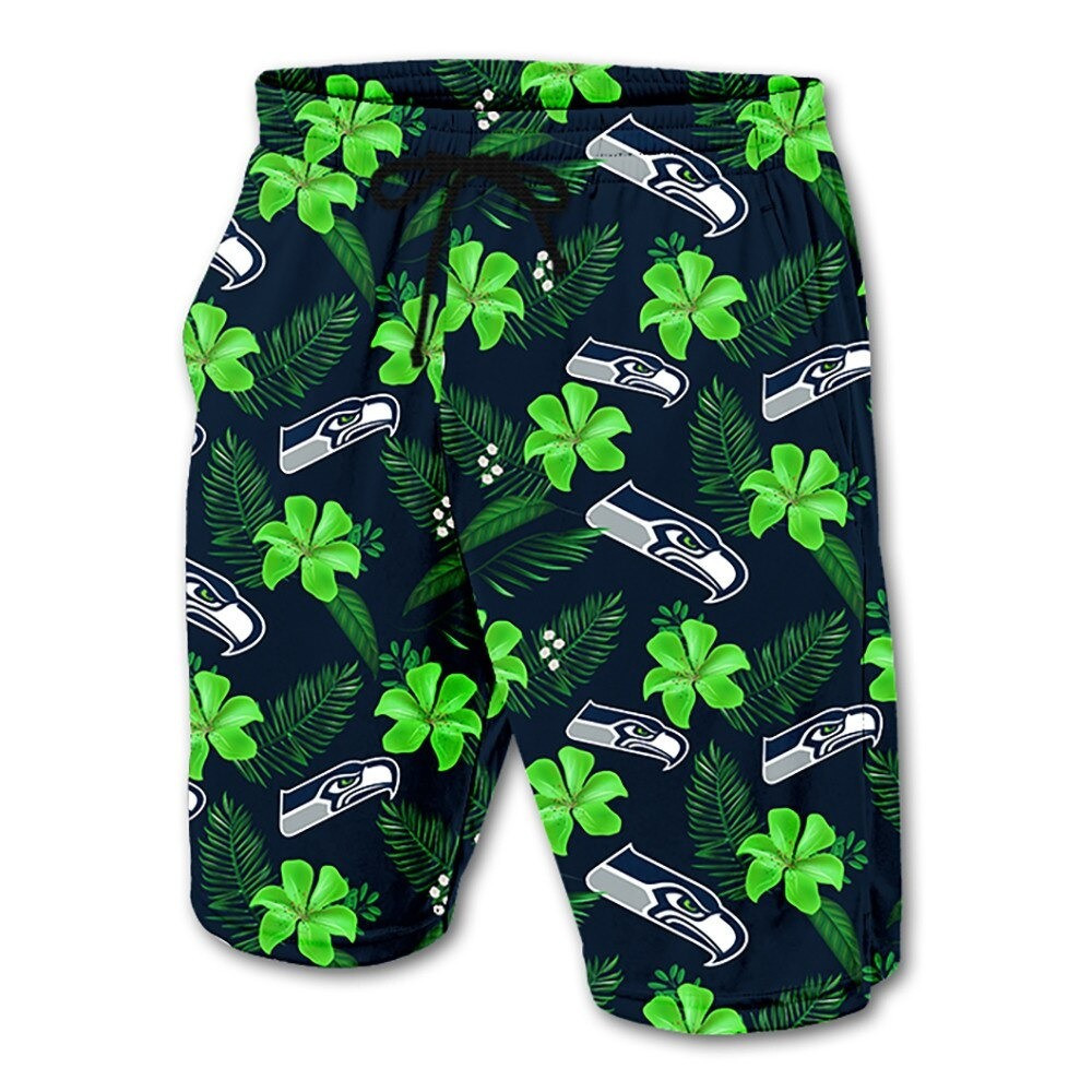 Seattle Seahawks Leaf Floral Pattern Hawaii Summer Shorts Men In Green Ha108155