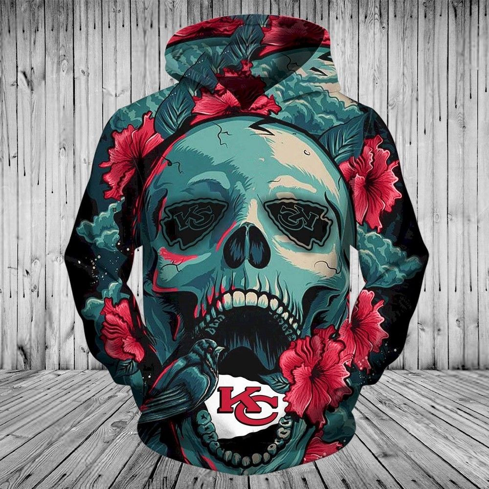 Kansas City Chiefs New Skull Flower  S1580 45 Unisex 3D Hoodie Gift For Fans