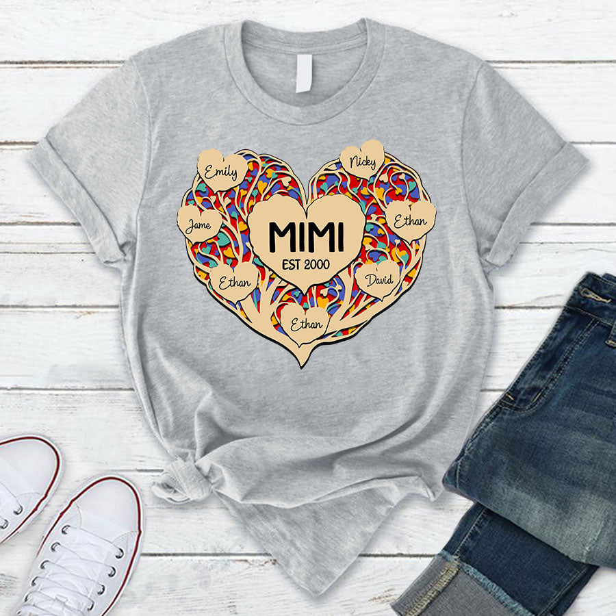 Personalized Love Tree Heart Grandma With Grandkids T-Shirt