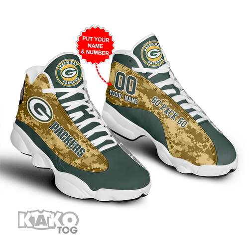 Green Bay Packers Football Personalized Shoes Air JD13 Sneakers Camo