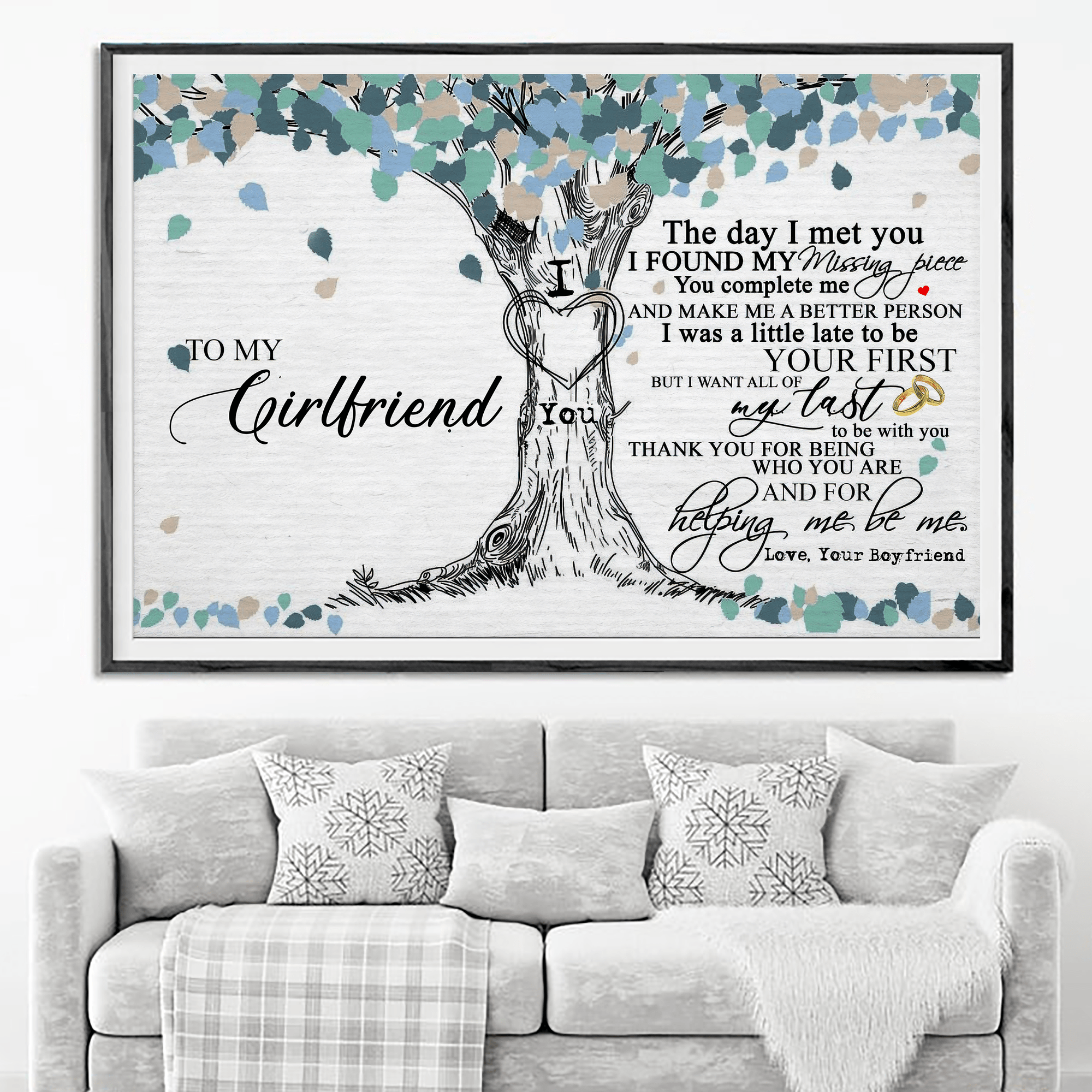 To My Girlfriend The Day I Love You Tree Landscape Poster & Canvas Gift For Girlfriend From Boyfriend Decor Home Decor Wall Art Visual Art