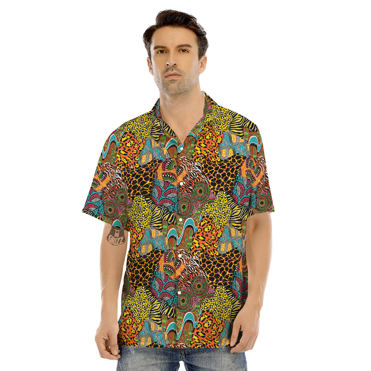 Traditional African And Wild Animal Skins Print Pattern Men’S Hawaiian Shirt