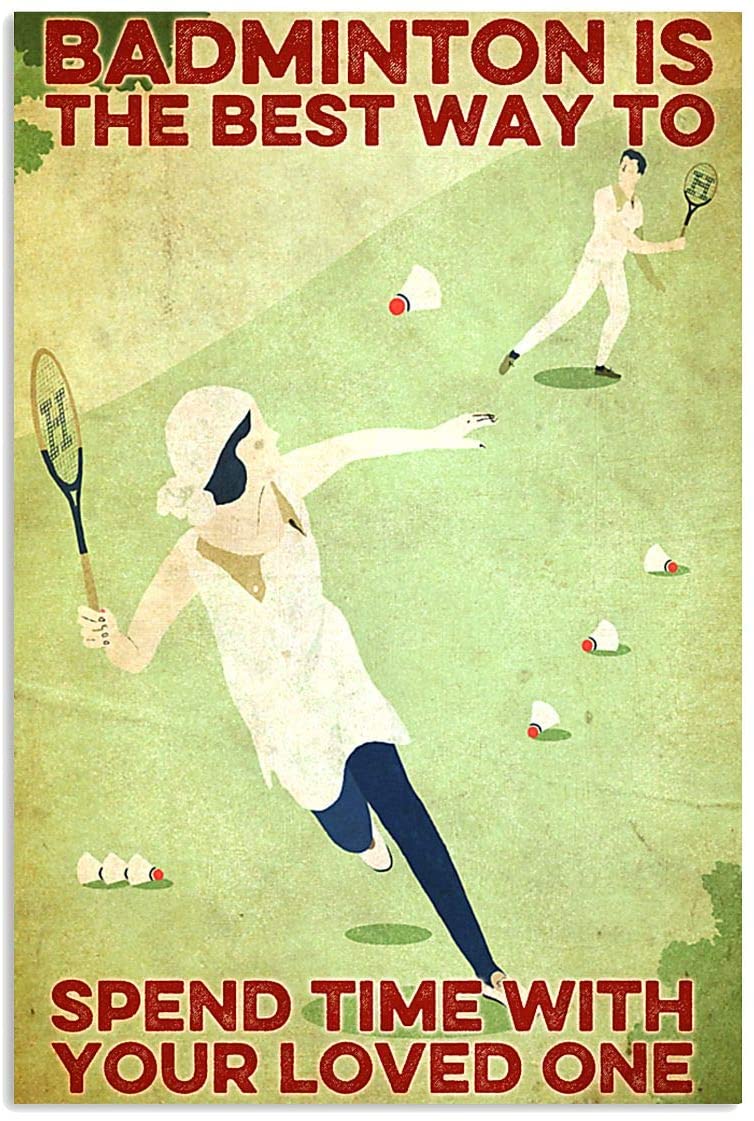 Vintage Couple Playing Badminton Is The Best Way Spend Time With Your Love One Poster Art Print      Home Decor Gift For Men Women Family Friend On Birthday Xmas