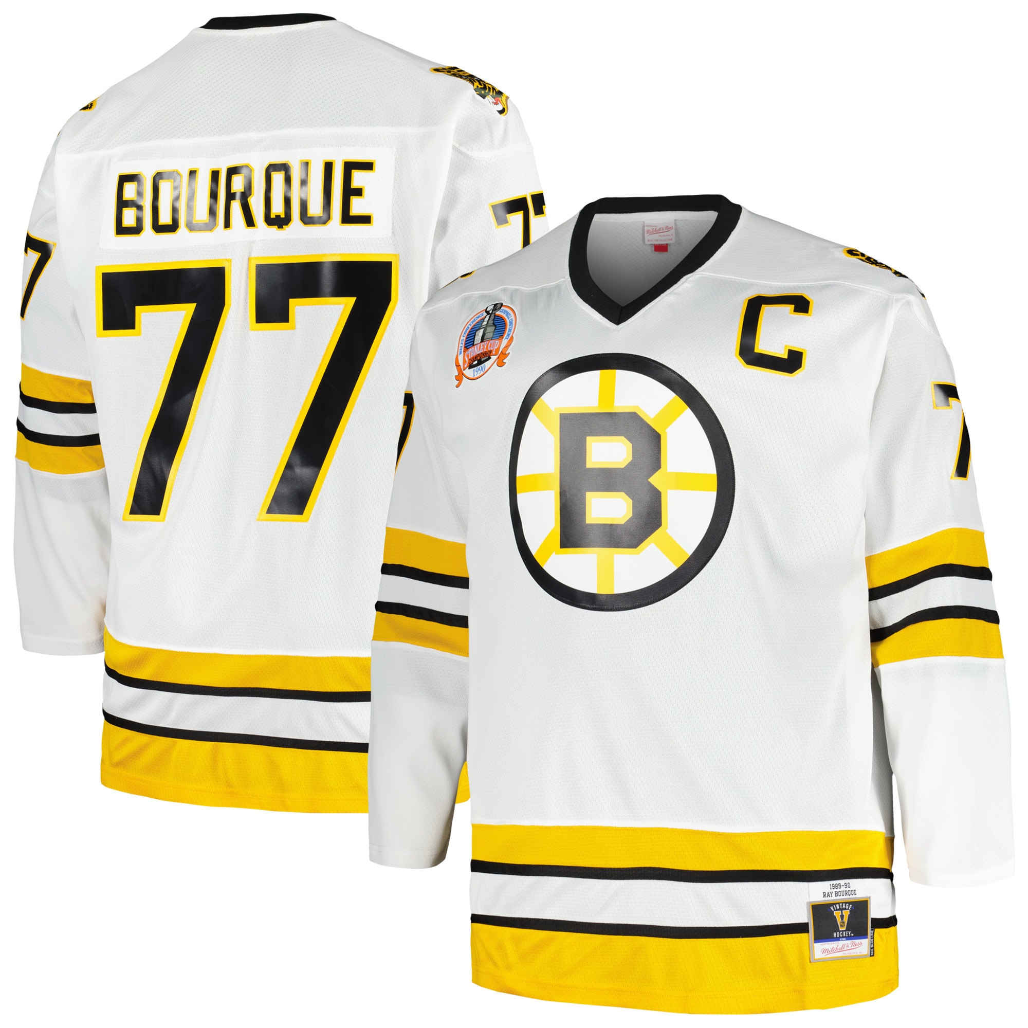 Ray Bourque Boston Bruins Mitchell & Ness Big & Tall Captain Patch Blue Line Player Jersey – White