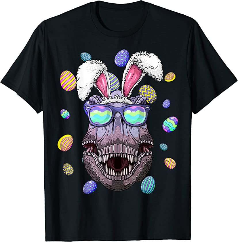 Dinosaur Easter Bunny Ears T Rex Funny Easter Eggs Hunting T-Shirt