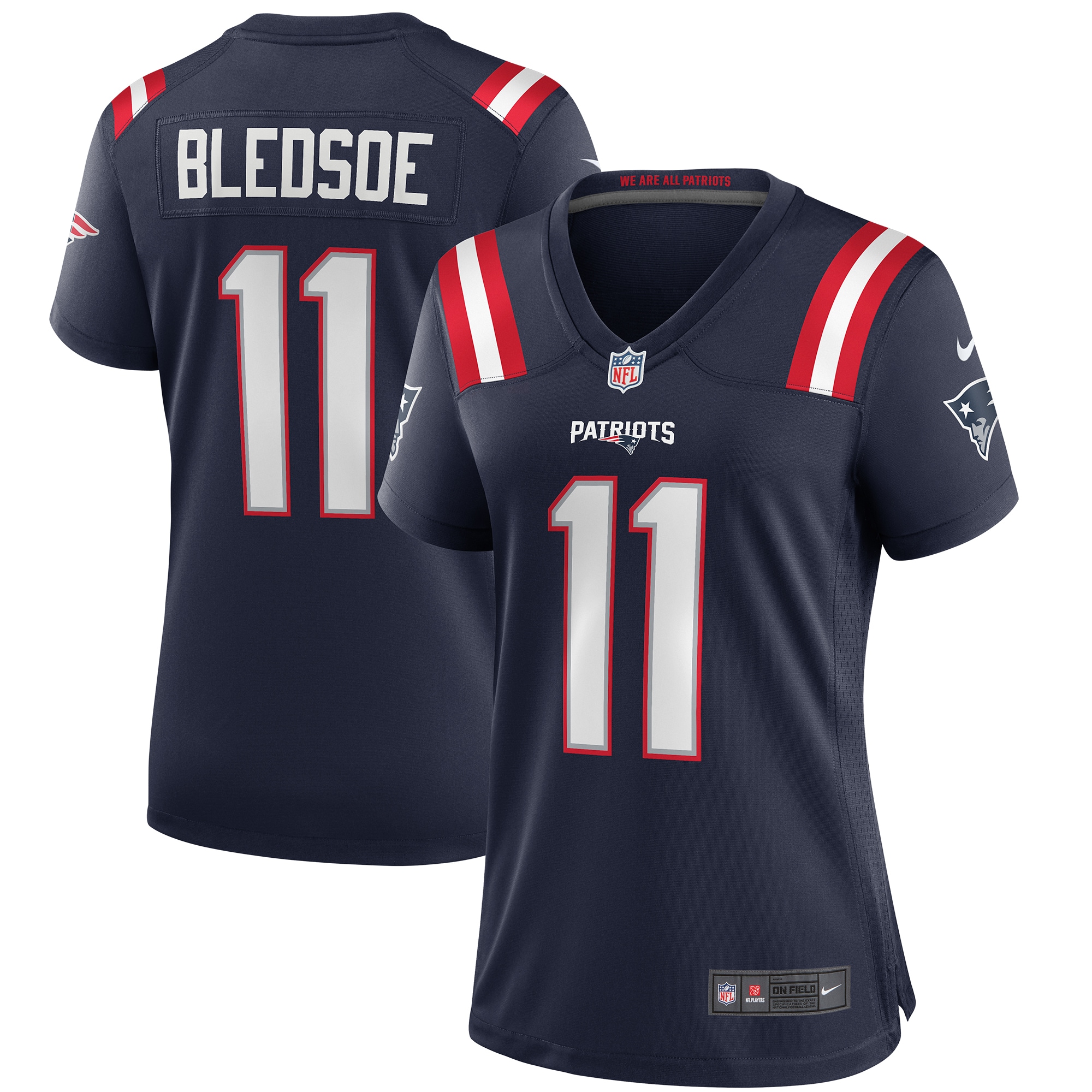 Drew Bledsoe New England Patriots Women's Game Retired Player Jersey – Navy