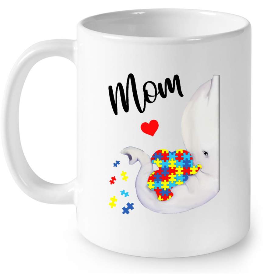 Autism Awareness Autism Elephant Mom (w) – Full-Wrap Coffee White Mug