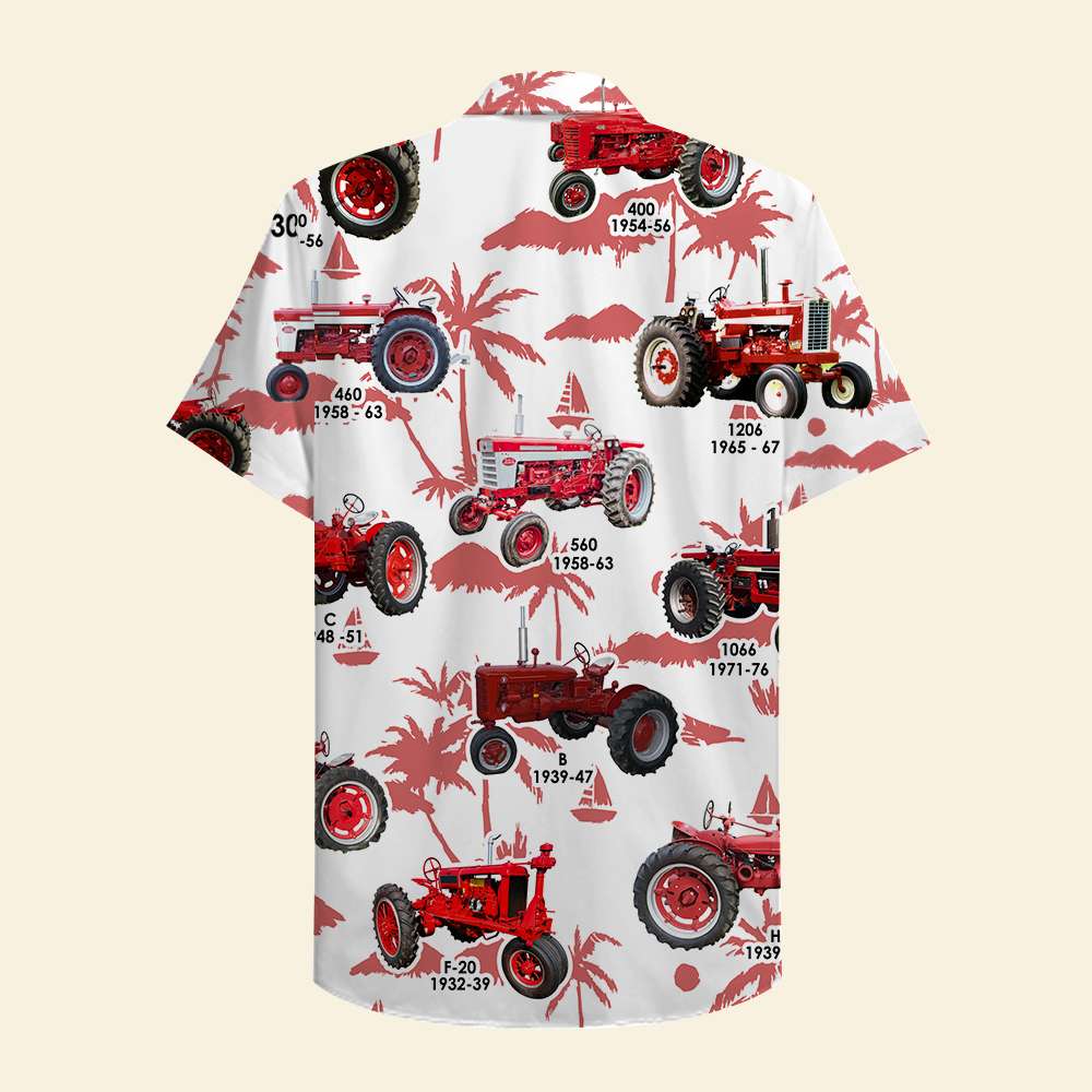 Farmer Hawaii Shirt Red Tractors Pattern Ha351