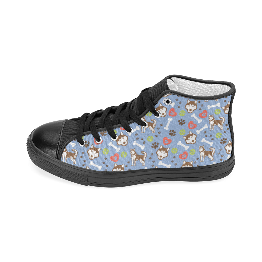 Alaskan Malamute Pattern Black Women’s Classic High Top Canvas Shoes