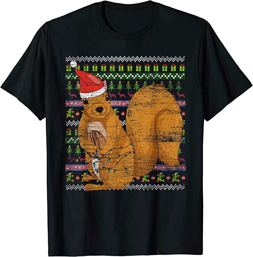 Ugly Christmas Forest Animal Merry Xmas Santa Hat Squirrel T-Shirt