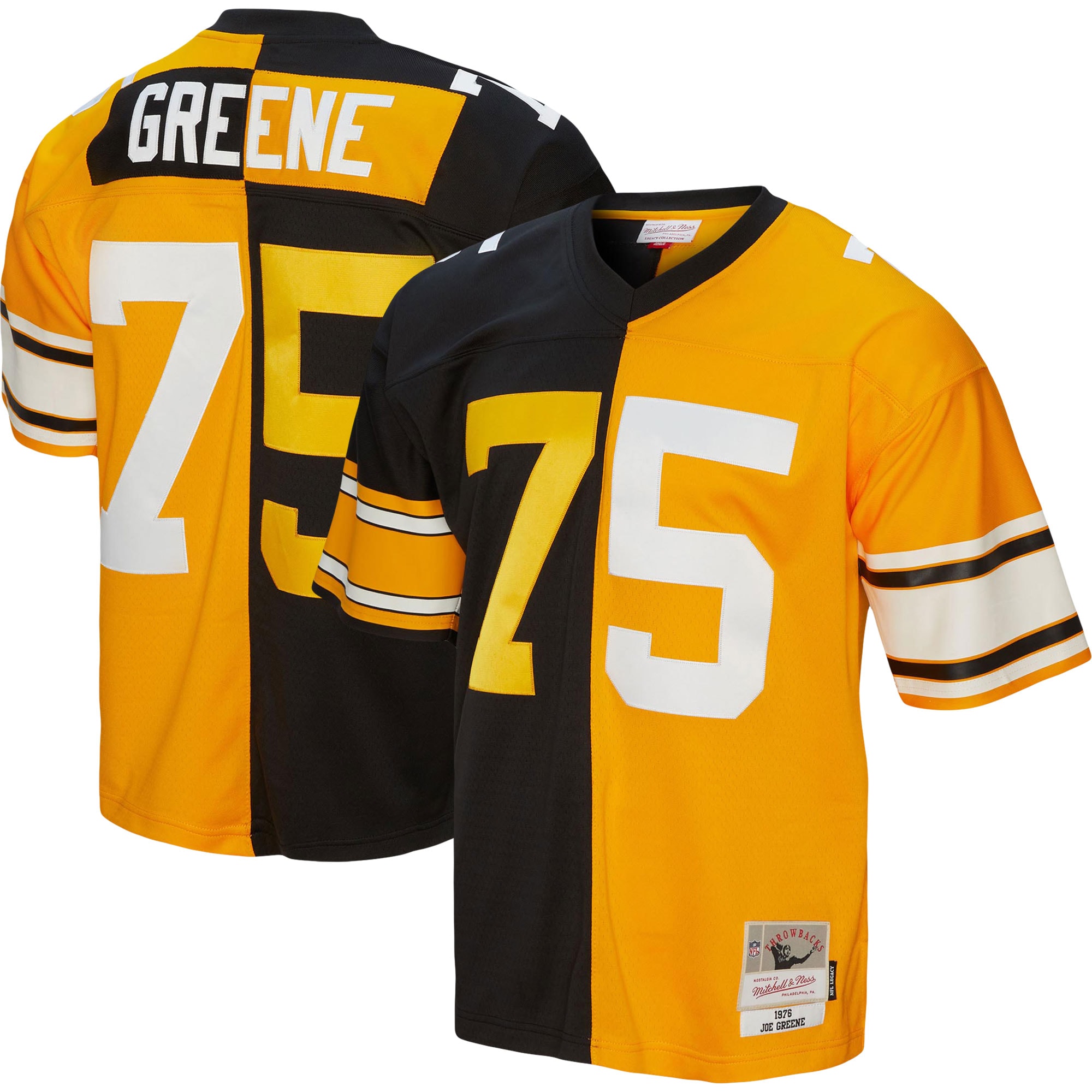 Men’s Pittsburgh Steelers Joe Greene Mitchell & Ness Black/Gold 1976 Split Legacy Jersey