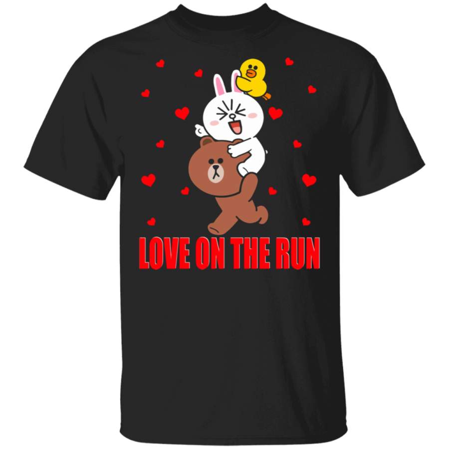 Valentine’s Day Cartoon Shirt Love On The Run Cute Valentine’s Day Hearts Bear Bunny Rabbit Cartoon Lover Gifts T-Shirt