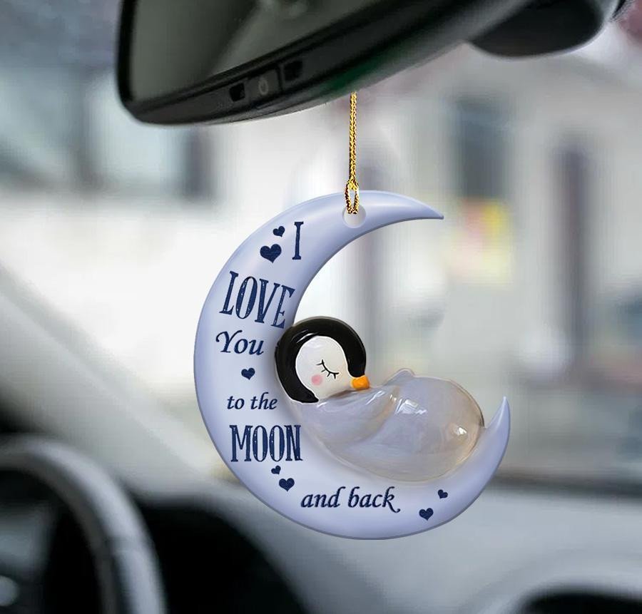 Shopeeyou – Penguin Moon Back Penguin Lover Two Sided Ornament, Christmas Ornament, Car Ornament, Shaped Ornament