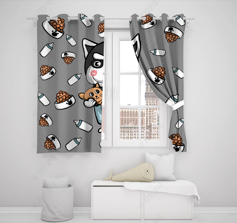 3D Hand Drawn Animal Dog Curtains And Drapes Lqh 206