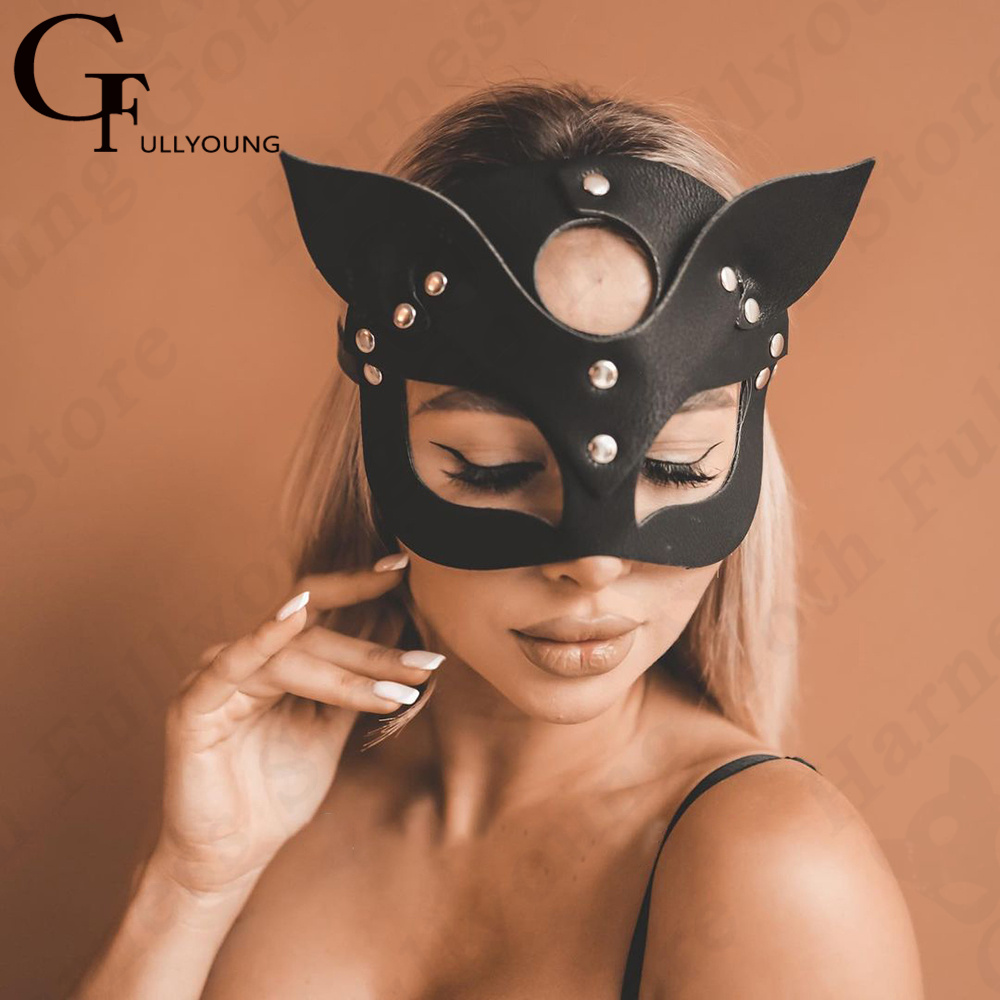 BDSM Face Harness Pu Leather Long Ears Bunny Mask Cosplay Women Fetish Sexy Carnival Festival Masquerade Party Half Eye Facewear alx