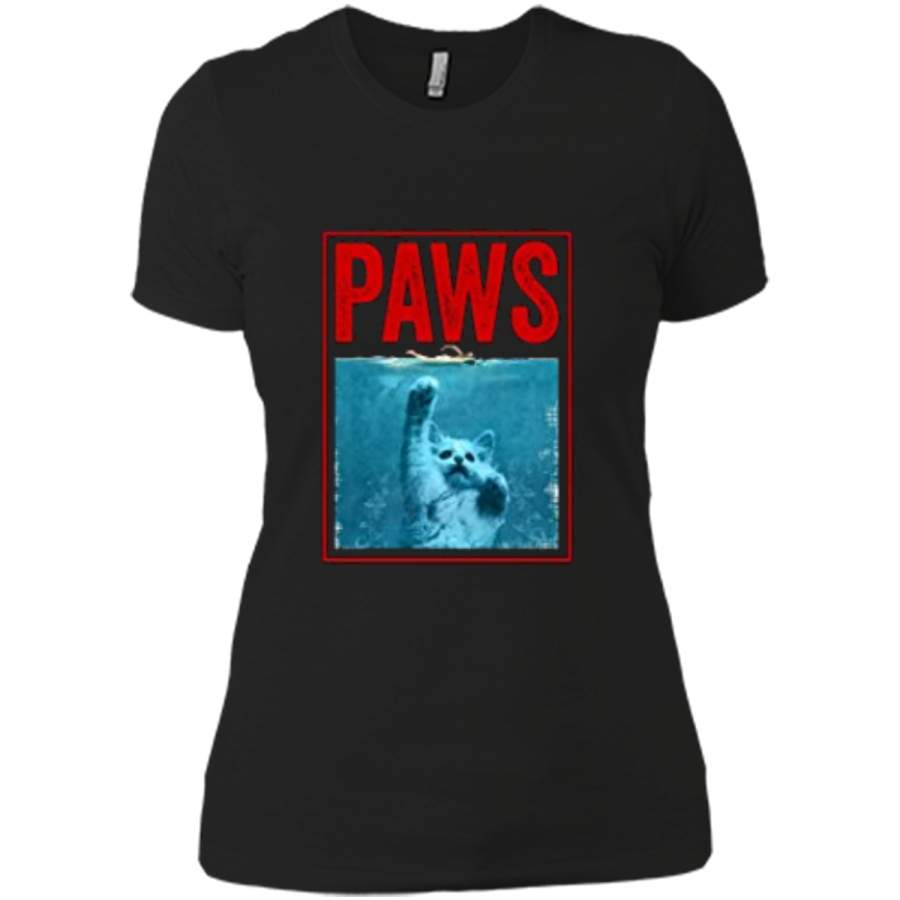 PAWS Funny Cat Kitten  For Shark And Cat Lovers Next Level Ladies Boyfriend Tee