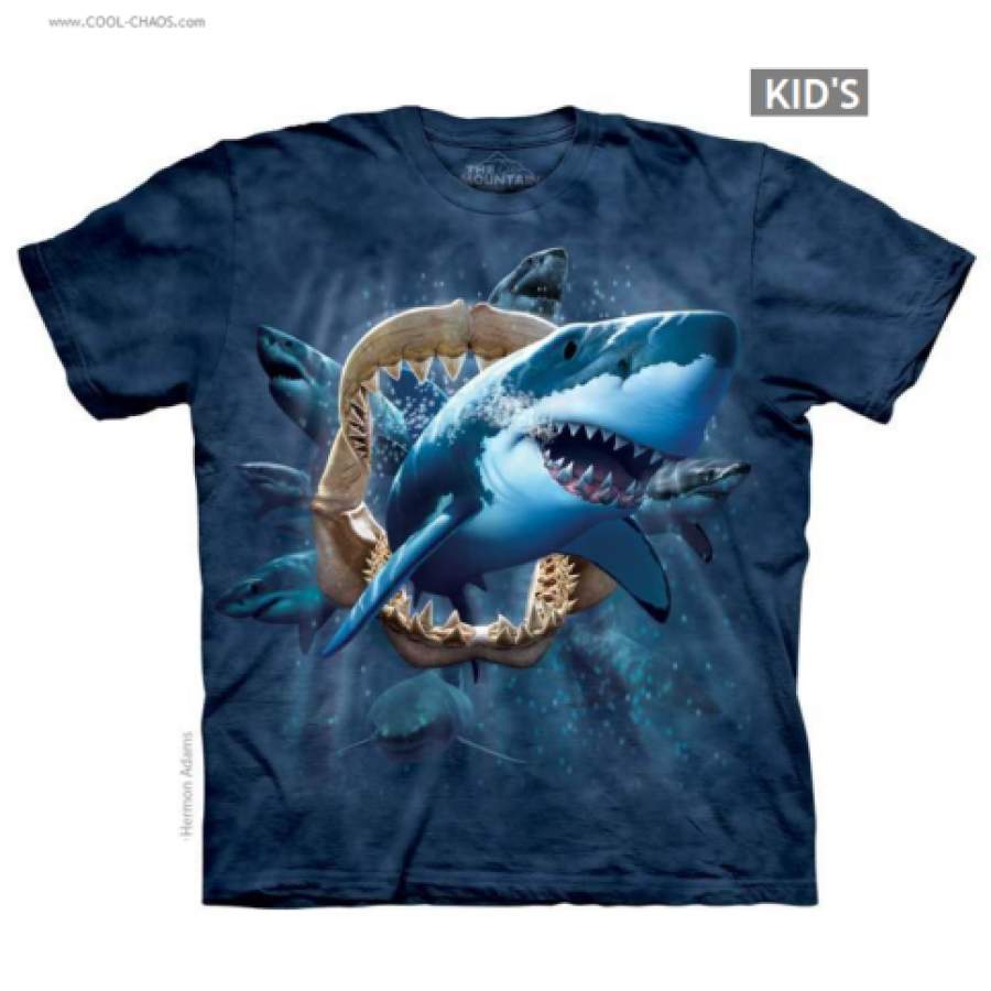 Sharks Kid’s T-Shirt / Navy Tie Dye,Shark,Shark Fossil,Cool Youth Tee