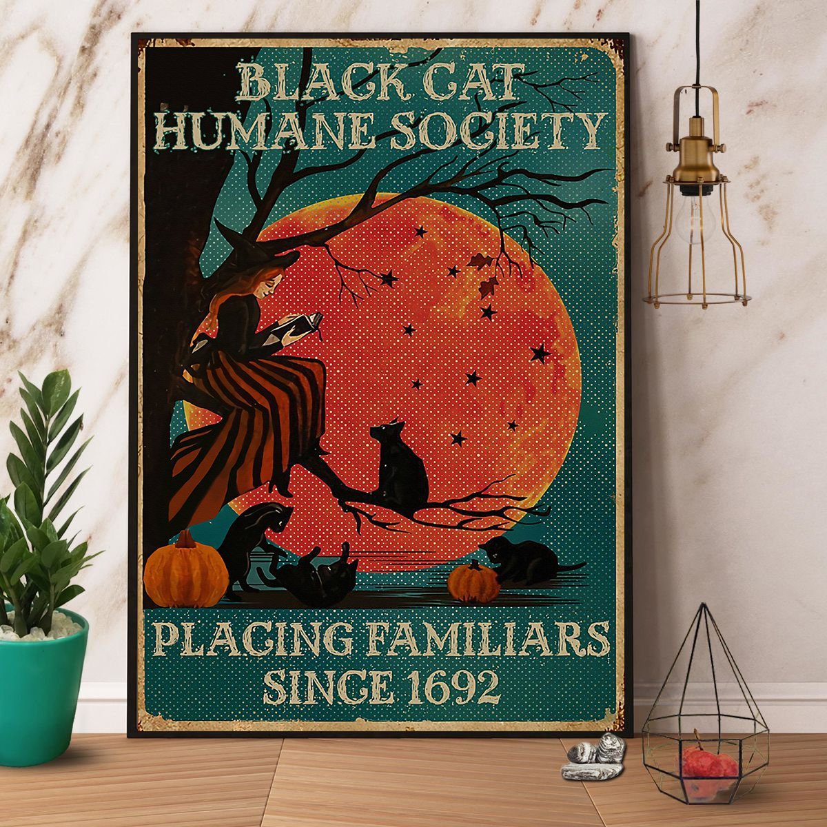 Witch Black Cat Humane Society Placing Familiars Since 1692 Halloween Gift Paper Poster No Frame  Matte Canvas Wall Decor