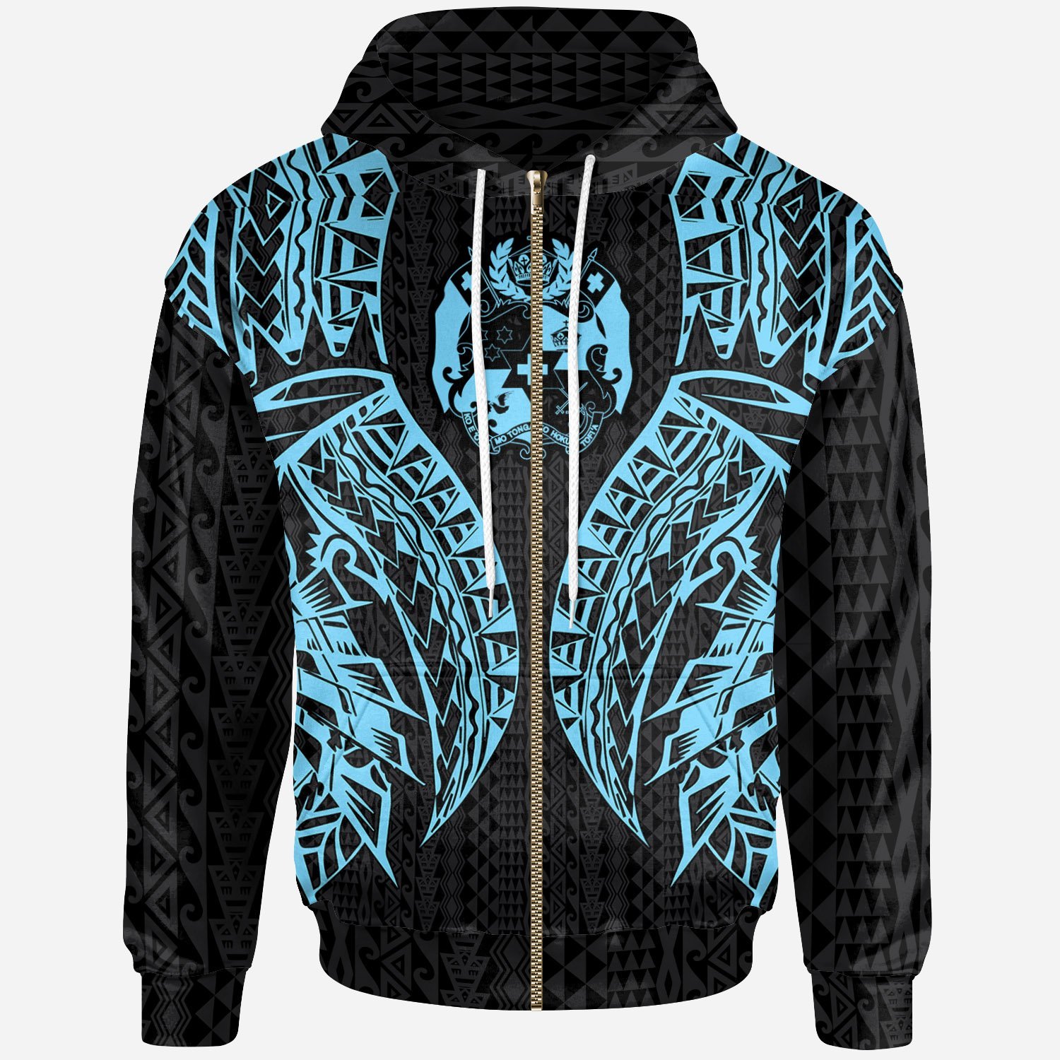 Tonga Zip-Up Hoodie – Polynesian Lion Head Neon Style – Pacific Print Hoodie