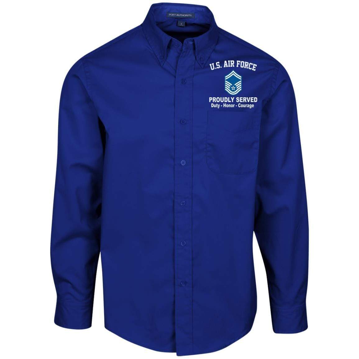 US Air Force E-8 Senior Master Sergeant SMSgt E8 Noncommissioned Officer Proudly Served Embroidered Port Authority Men’s LS Dress Shirt