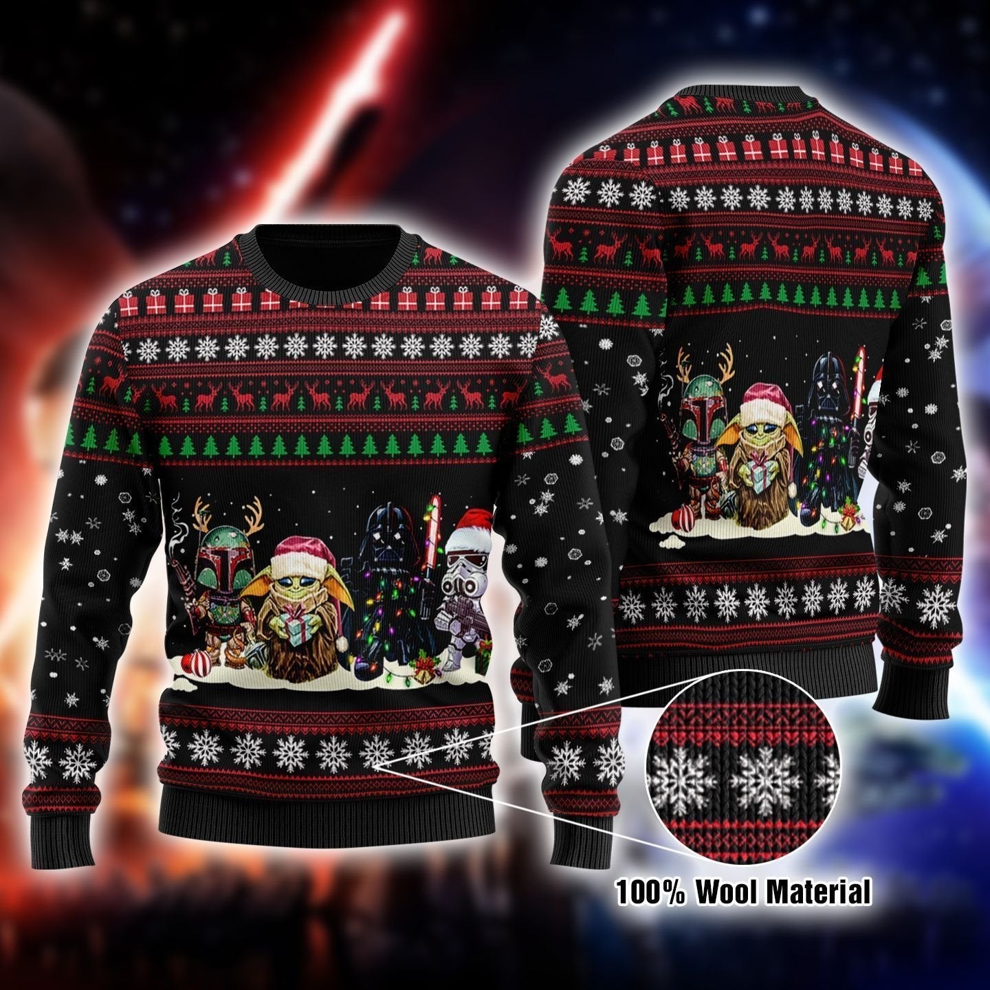 Unifinz Sw Sweater Mandalorian Christmas Sweater Mandalorian Grogu Darth Vader Stormtrooper Christmas Pattern Black Ugly Sweater 2022