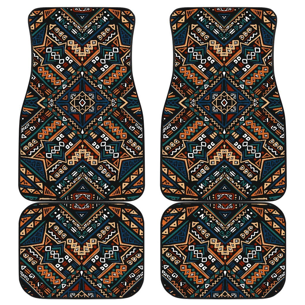 Boho Tribal Aztec Pattern Print Front And Back Car Floor Mats, Front Car Mat