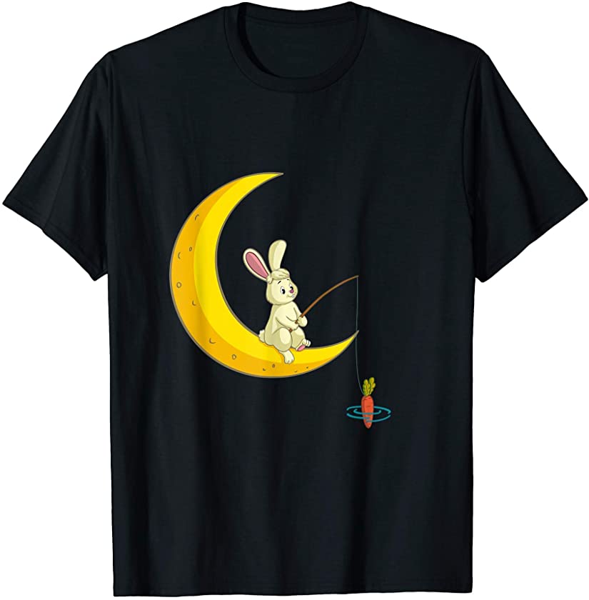 Bunny on the Moon Fishing Rod Carrot Kids Rabbit T-Shirt