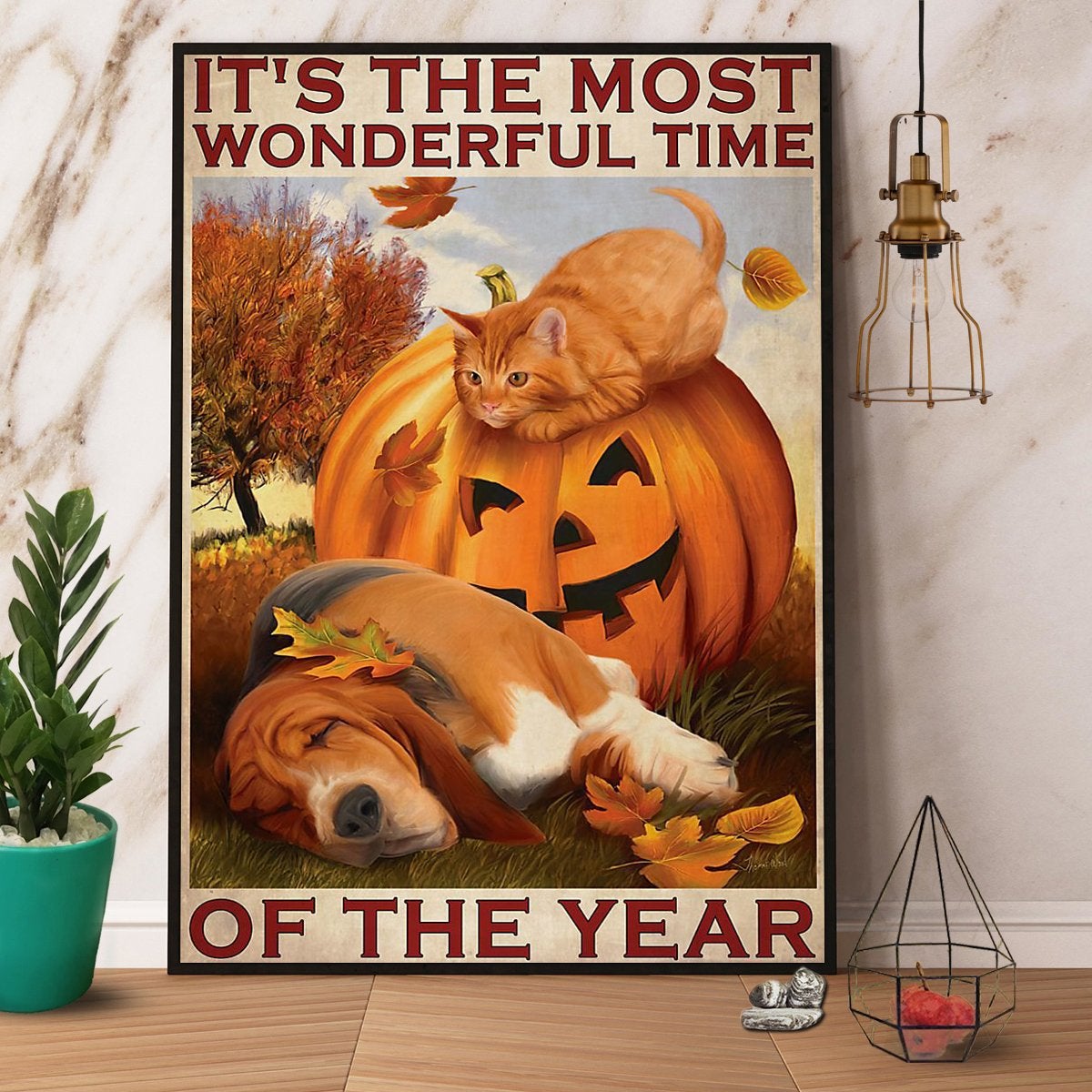 Halloween It’S The Most Wonderful Time Ginger Cat And Beagle Dog Fall Canvas And Poster, Canvas Prints, My Poster Wall, Canvas Wall Art, Wall Decor Visual Art, Halloween Gift, Happy Halloween