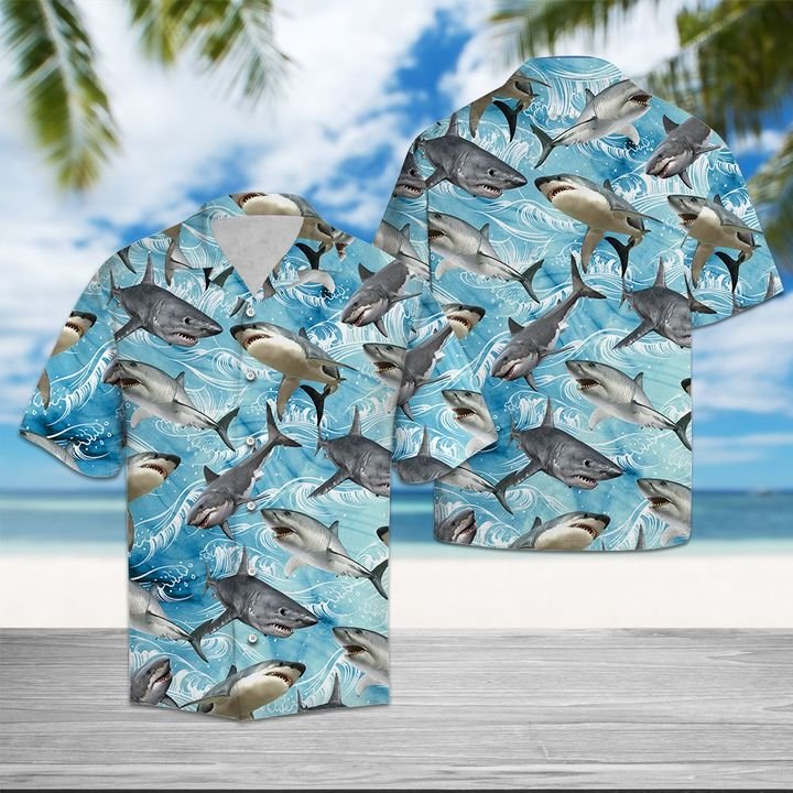 Shark Wave Water Hawaiian Shirt Summer Button Up For Men, Women, Couple